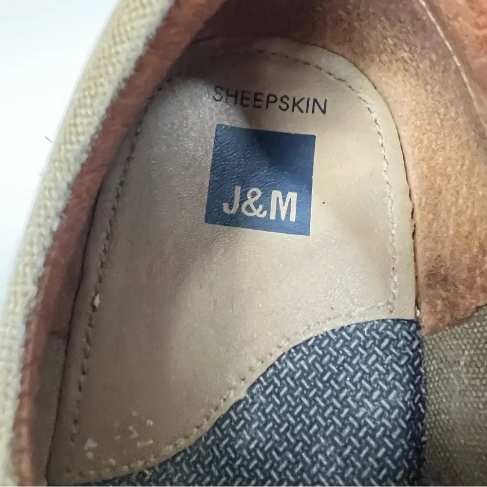 Johnston & Murphy McGuffey Moc Toe Shoes Tan Canvas Leather Sheepskin men 12